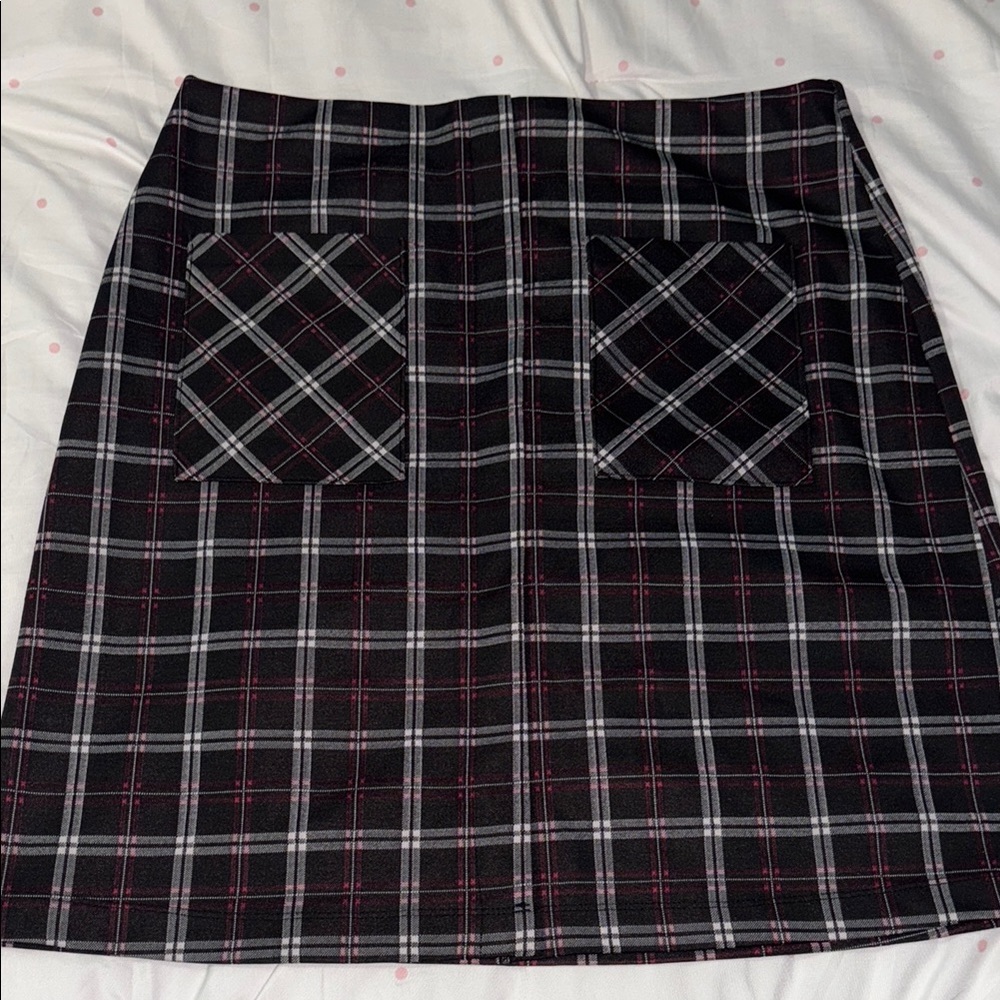 Soho Apparel Black and Pink Plaid A-Line Skirt